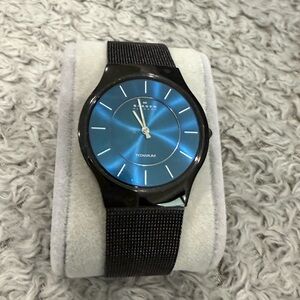 Skagen Titanium Watch with Blue Dial and Black Band